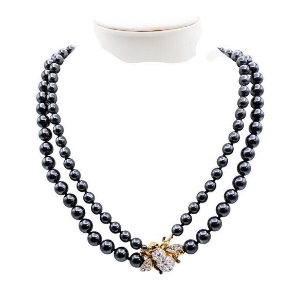 Joan Rivers Golden Bee Clasp Black Pearl Double Strand Necklace - Picture 3 of 6
